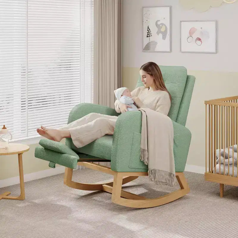 Sillón mecedora deslizante tapizado con bolsillo lateral, estructura de madera, 1 asiento, varios colores