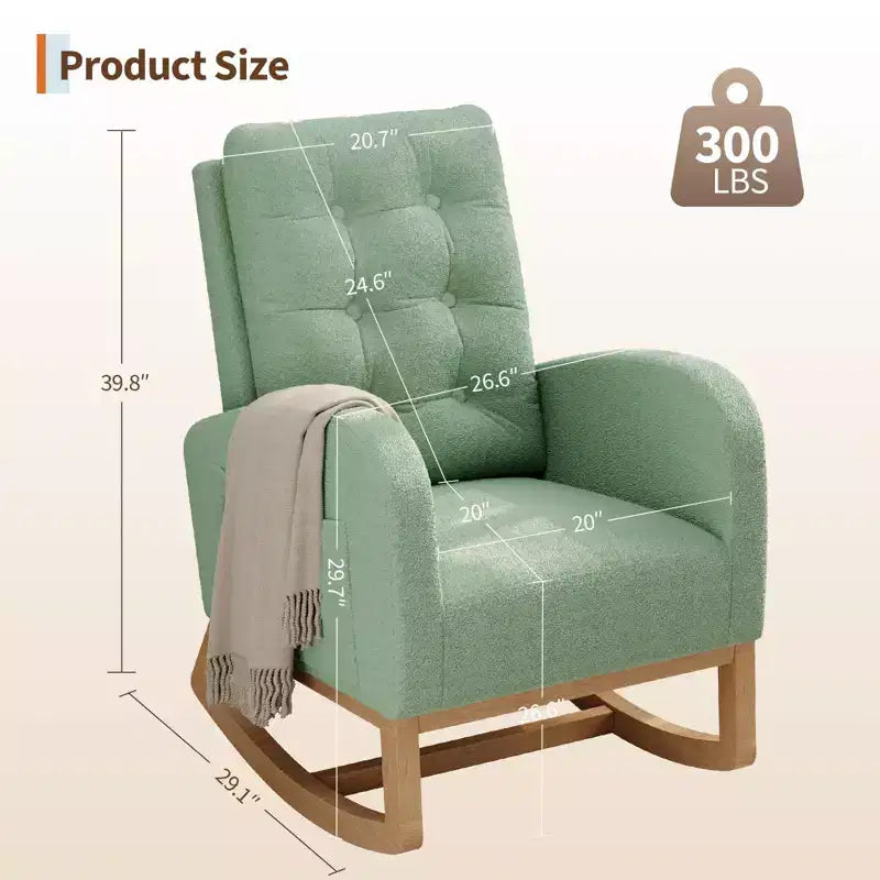 Sillón mecedora deslizante tapizado con bolsillo lateral, estructura de madera, 1 asiento, varios colores
