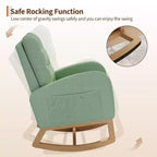 Sillón mecedora deslizante tapizado con bolsillo lateral, estructura de madera, 1 asiento, varios colores