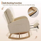 Sillón mecedora deslizante tapizado con bolsillo lateral, estructura de madera, 1 asiento, varios colores