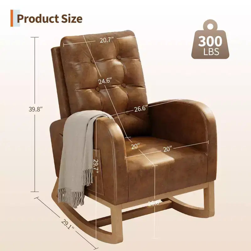 Sillón mecedora deslizante tapizado con bolsillo lateral, estructura de madera, 1 asiento, varios colores
