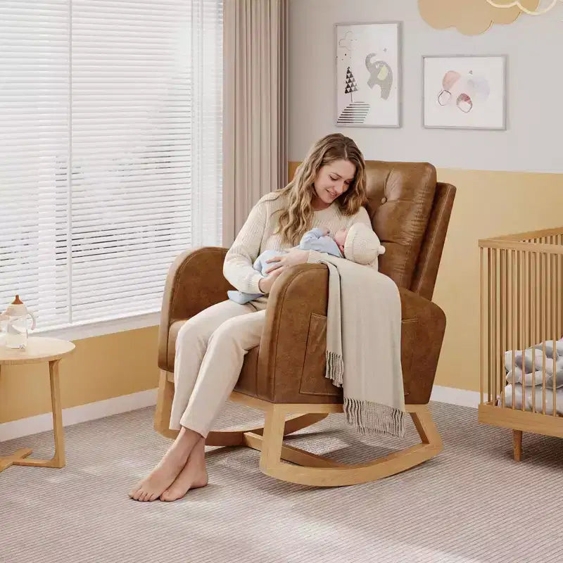Sillón mecedora deslizante tapizado con bolsillo lateral, estructura de madera, 1 asiento, varios colores