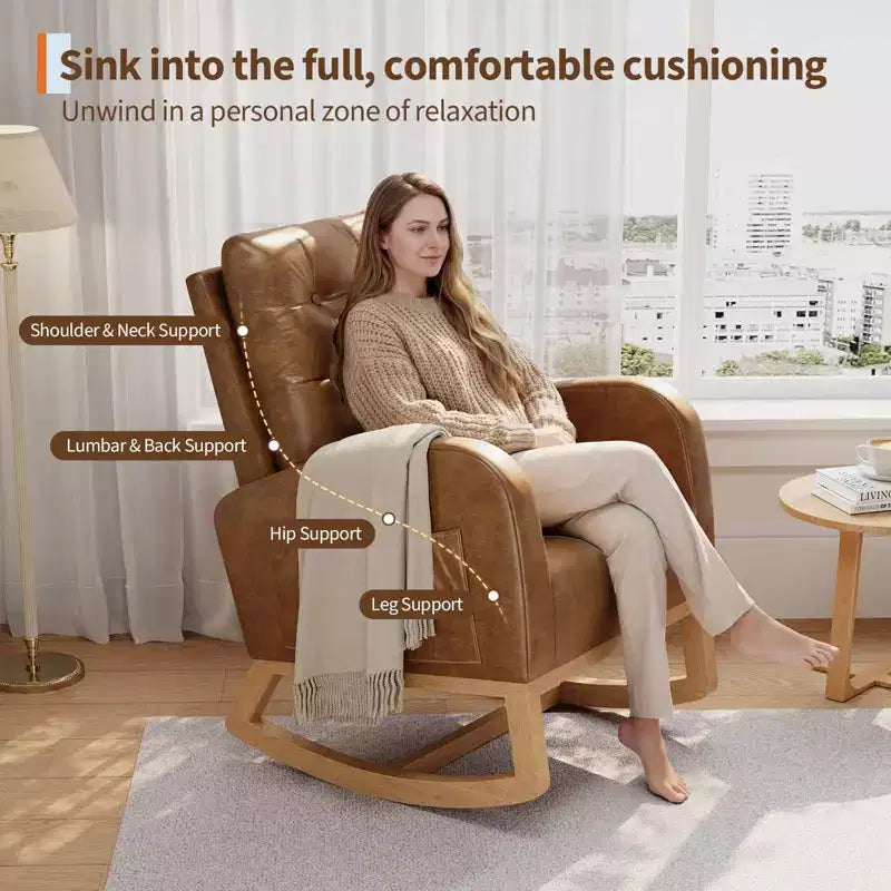 Sillón mecedora deslizante tapizado con bolsillo lateral, estructura de madera, 1 asiento, varios colores