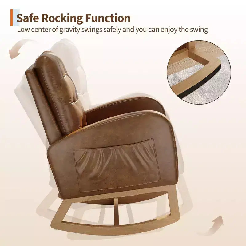 Sillón mecedora deslizante tapizado con bolsillo lateral, estructura de madera, 1 asiento, varios colores