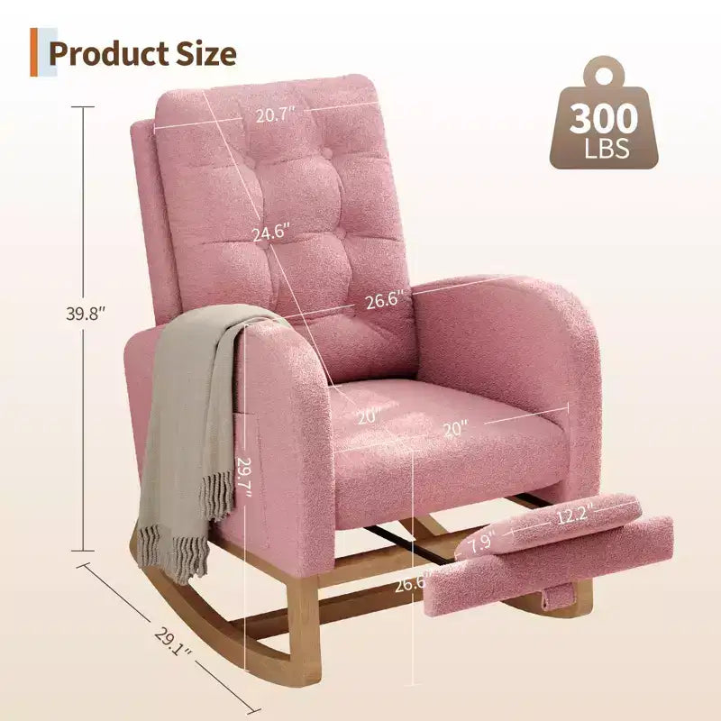 Sillón mecedora deslizante tapizado con bolsillo lateral, estructura de madera, 1 asiento, varios colores