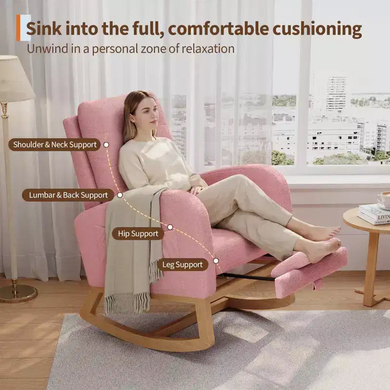 Sillón mecedora deslizante tapizado con bolsillo lateral, estructura de madera, 1 asiento, varios colores