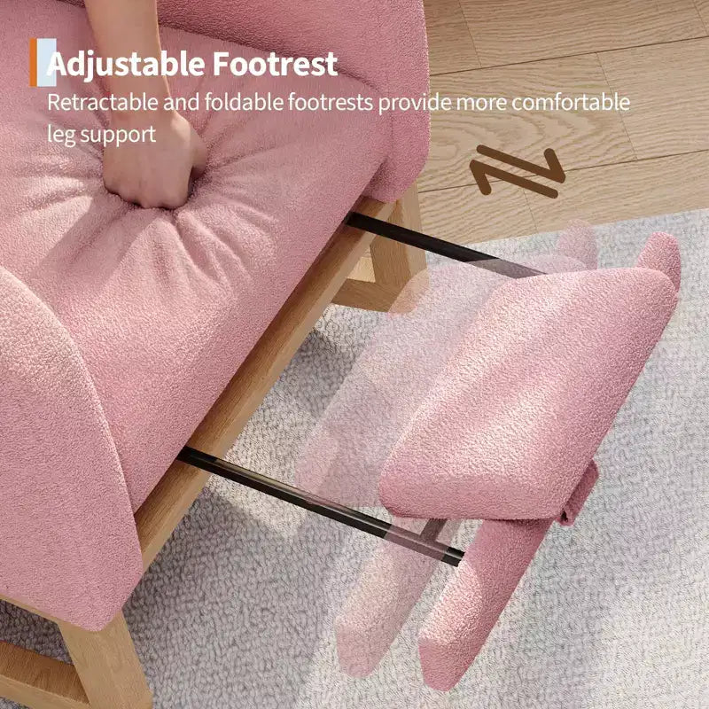 Sillón mecedora deslizante tapizado con bolsillo lateral, estructura de madera, 1 asiento, varios colores