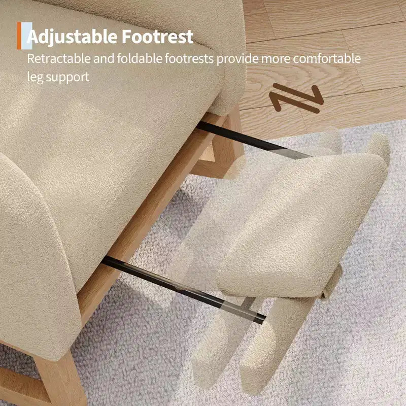 Sillón mecedora deslizante tapizado con bolsillo lateral, estructura de madera, 1 asiento, varios colores