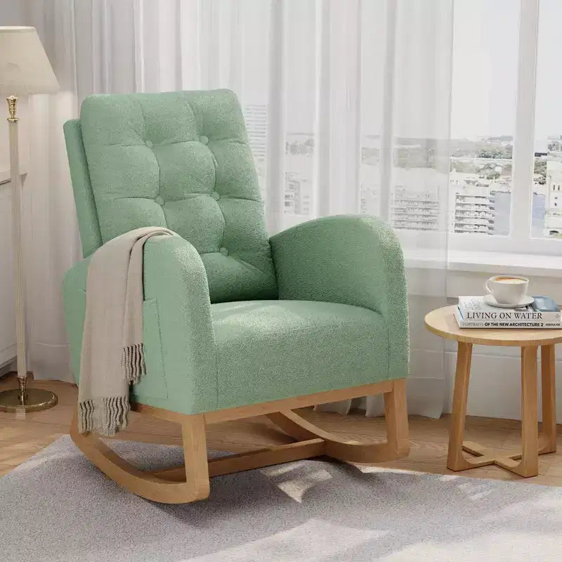 Sillón mecedora deslizante tapizado con bolsillo lateral, estructura de madera, 1 asiento, varios colores