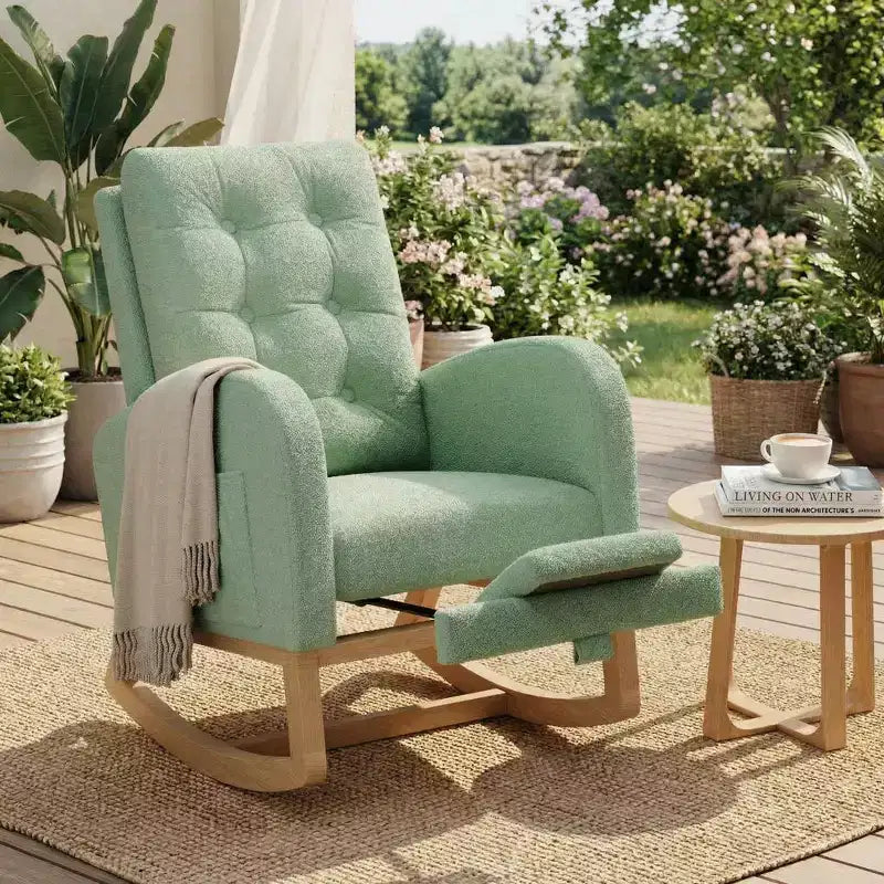 Sillón mecedora deslizante tapizado con bolsillo lateral, estructura de madera, 1 asiento, varios colores