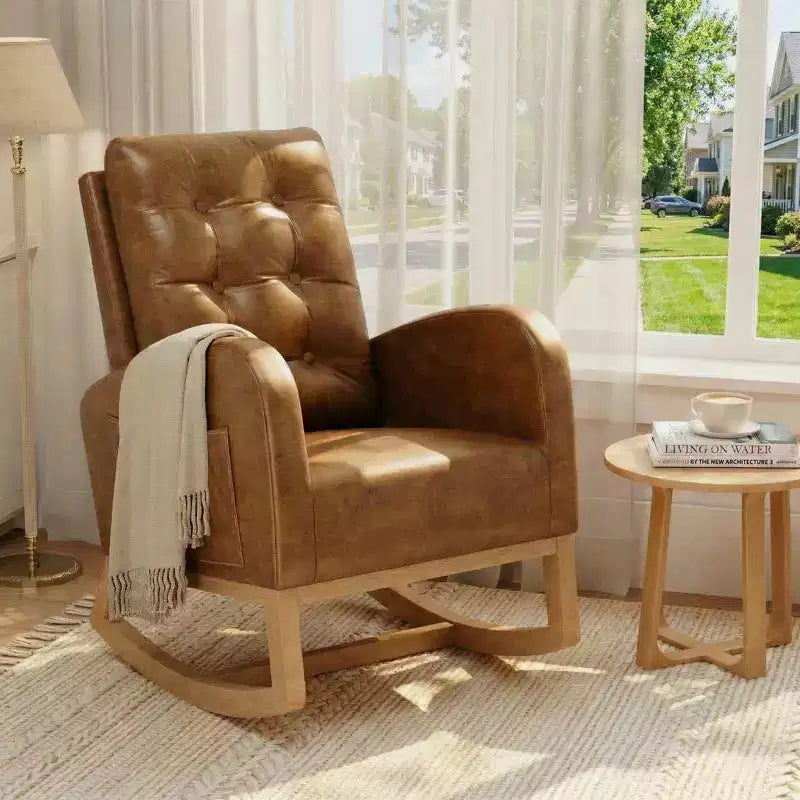 Sillón mecedora deslizante tapizado con bolsillo lateral, estructura de madera, 1 asiento, varios colores