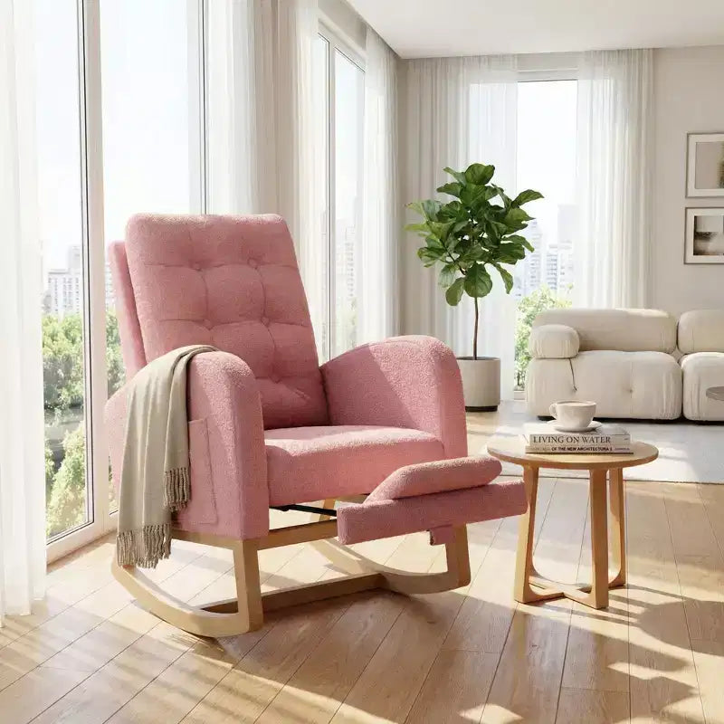 Sillón mecedora deslizante tapizado con bolsillo lateral, estructura de madera, 1 asiento, varios colores