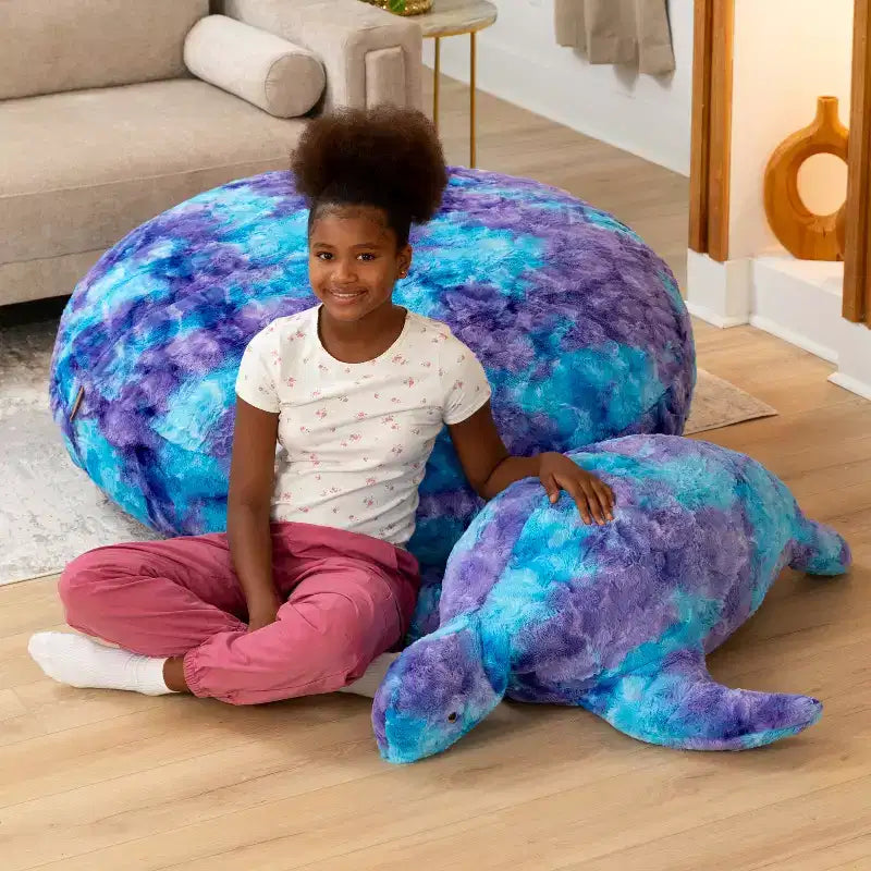 Asiento puff infantil de tortuga de piel sintética – Grande, con capacidad para 2 (varios colores)