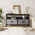 TV Stand Fits for 32 to 55 Inch TVs- 2 Fabric Drawers, Small Media Console with Open Compartment and Adjustable Feet for Bedroom Living Room