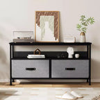 Mueble de TV apto para televisores de 32 a 55 pulgadas - 2 cajones de tela, pequeño mueble multimedia con compartimento abierto y patas ajustables para dormitorio o sala de estar