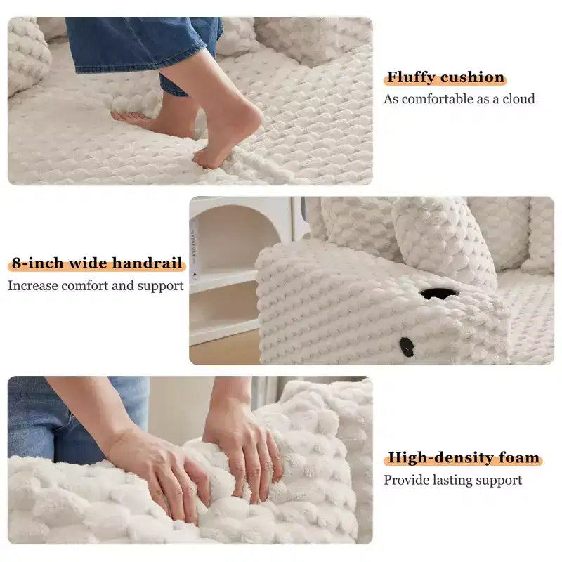Sofá Cama Chaise Longue de Chenilla Beige/Gris – 2 plazas