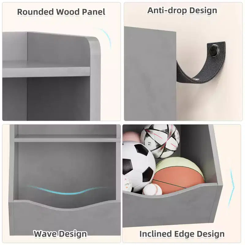 Librería de madera de 7 cubículos para niños, marrón/gris/blanco con cajones, juego de 2