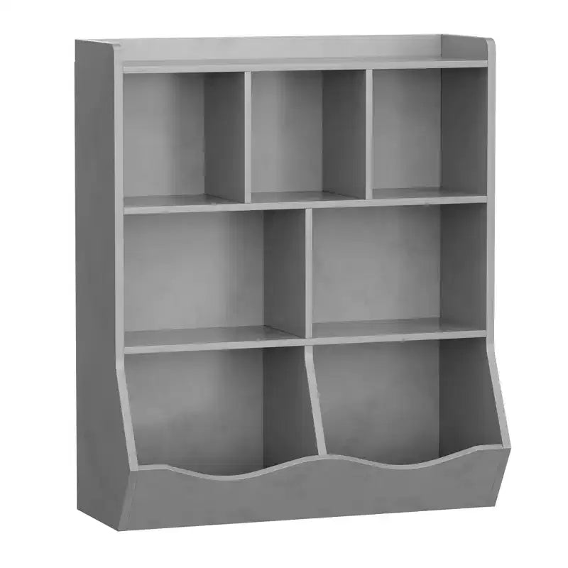 Librería de madera de 7 cubículos para niños, marrón/gris/blanco con cajones, juego de 2