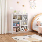 Librería de madera de 7 cubículos para niños, marrón/gris/blanco con cajones, juego de 2