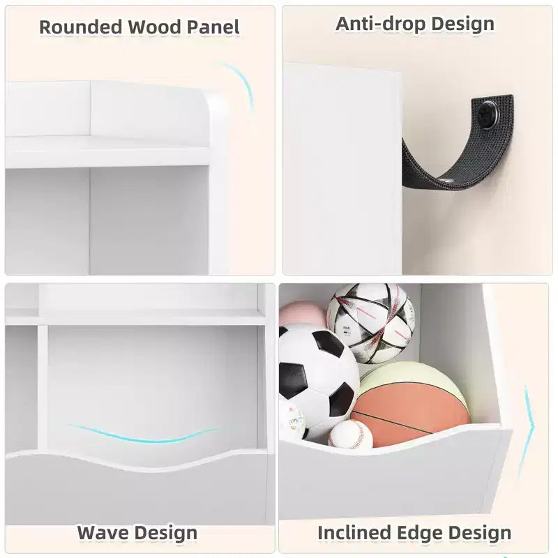 Librería de madera de 7 cubículos para niños, marrón/gris/blanco con cajones, juego de 2