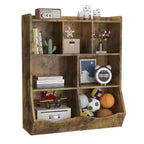 Librería de madera de 7 cubículos para niños, marrón/gris/blanco con cajones, juego de 2