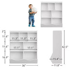 Librería de madera de 7 cubículos para niños, marrón/gris/blanco con cajones, juego de 2