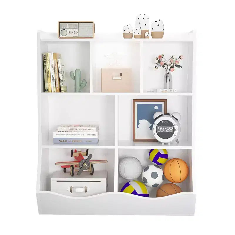 Librería de madera de 7 cubículos para niños, marrón/gris/blanco con cajones, juego de 2