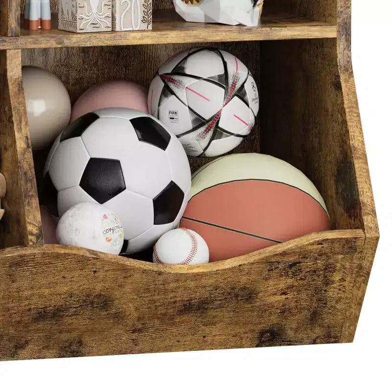 Librería de madera de 7 cubículos para niños, marrón/gris/blanco con cajones, juego de 2