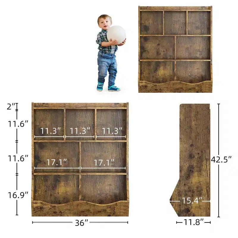 Librería de madera de 7 cubículos para niños, marrón/gris/blanco con cajones, juego de 2