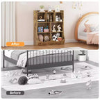 Librería de madera de 7 cubículos para niños, marrón/gris/blanco con cajones, juego de 2
