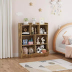 Librería de madera de 7 cubículos para niños, marrón/gris/blanco con cajones, juego de 2