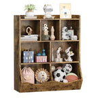 Librería de madera de 7 cubículos para niños, marrón/gris/blanco con cajones, juego de 2