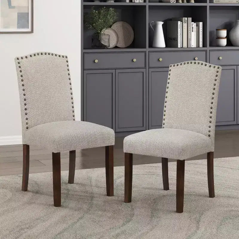 Silla de comedor moderna clásica sin brazos gris / topo, respaldo alto, juego de 2