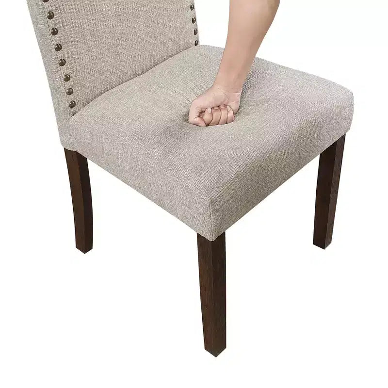 Silla de comedor moderna clásica sin brazos gris / topo, respaldo alto, juego de 2