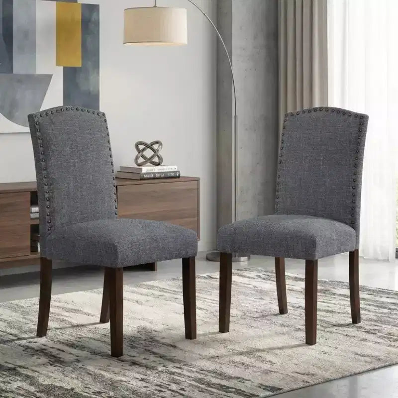 Silla de comedor moderna clásica sin brazos gris / topo, respaldo alto, juego de 2