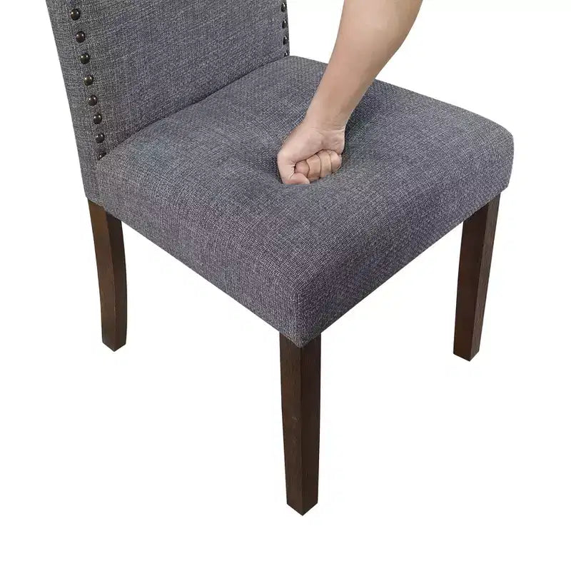 Silla de comedor moderna clásica sin brazos gris / topo, respaldo alto, juego de 2