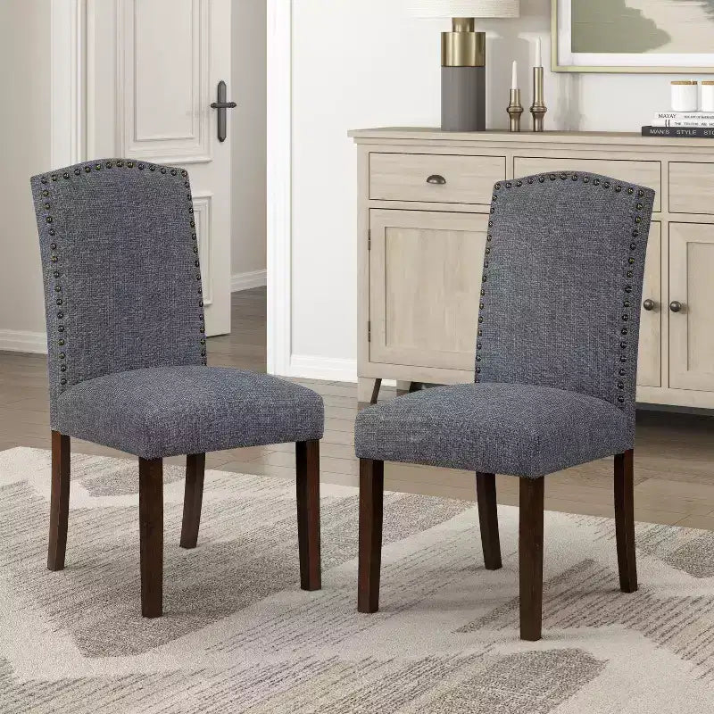 GDFStudio Bennett Modern Classic Wood Upholstered Dining Chairs with Textured Fabric Seat Back and Nailhead Trim (Set of 2)