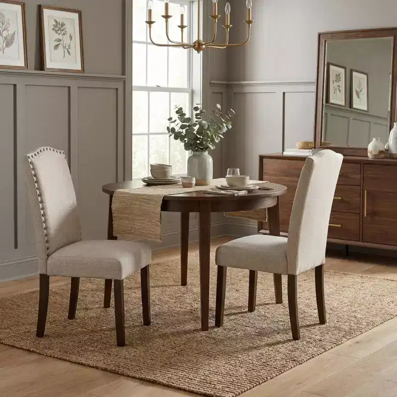 Silla de comedor moderna clásica sin brazos gris / topo, respaldo alto, juego de 2