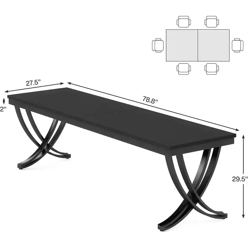 Mesa de comedor rectangular negra, estilo rústico, capacidad para 4 a 6 personas
