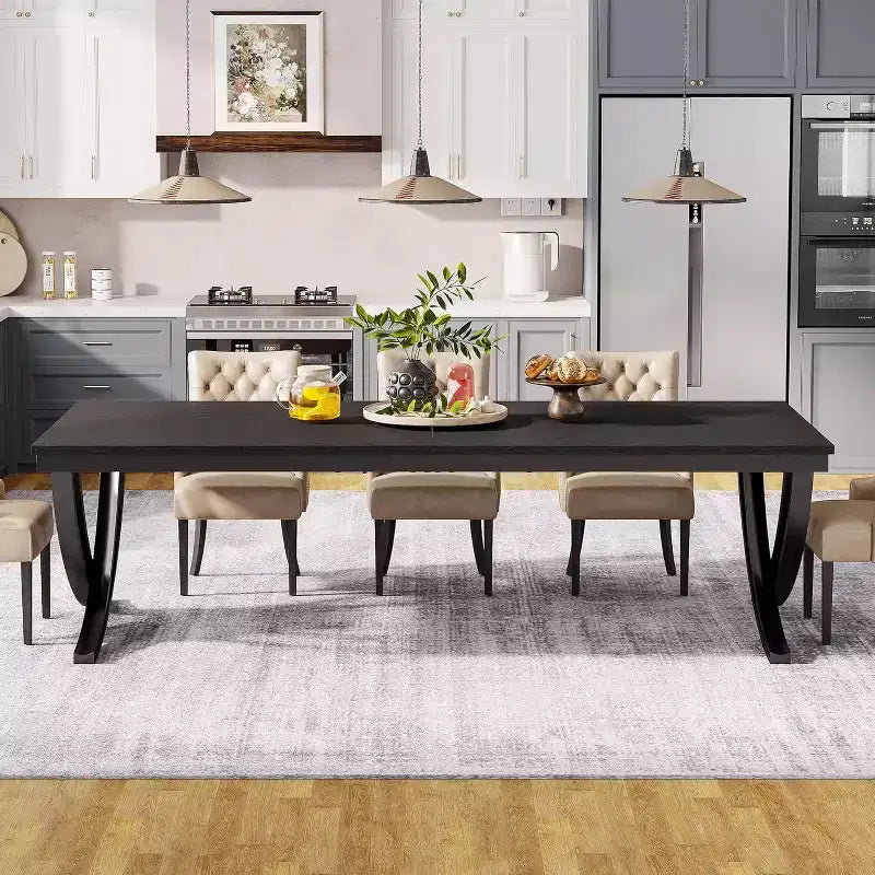 Mesa de comedor rectangular negra, estilo rústico, capacidad para 4 a 6 personas