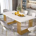 Lantine 70.8-Inch Modern Dining Table for 6-8 People, Long White Kitchen Table with Gold Metal Legs for Family Gathering