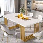 Lantine 70.8-Inch Modern Dining Table for 6-8 People, Long White Kitchen Table with Gold Metal Legs for Family Gathering