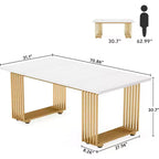 Mesa de comedor rectangular blanca y dorada, capacidad para 6-8 personas