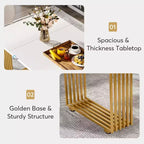 Mesa de comedor rectangular blanca y dorada, capacidad para 6-8 personas