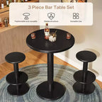 Juego de mesa de bar redonda negra, 3 piezas, 4 asientos