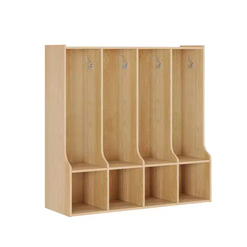 Marrón/Blanco | Taquilla cubículo de madera de 4 secciones con 8 ganchos | Para 8 usuarios