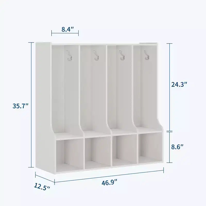 Marrón/Blanco | Taquilla cubículo de madera de 4 secciones con 8 ganchos | Para 8 usuarios