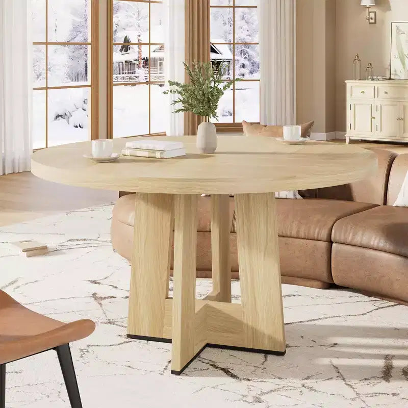 Mesa de comedor redonda de 47", negro / natural / nogal, 4 a 6 plazas