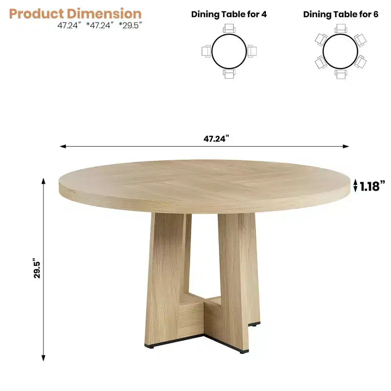 Mesa de comedor redonda de 47", negro / natural / nogal, 4 a 6 plazas