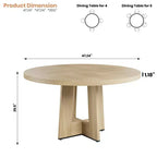 Mesa de comedor redonda de 47", negro / natural / nogal, 4 a 6 plazas
